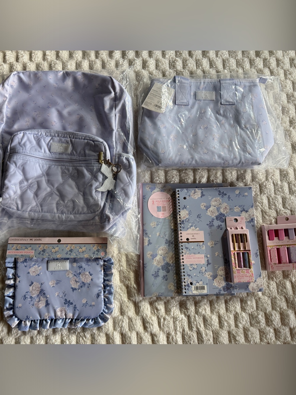 LoveShackFancy Bundle Quilted Backpack with Floral Stationery Set.